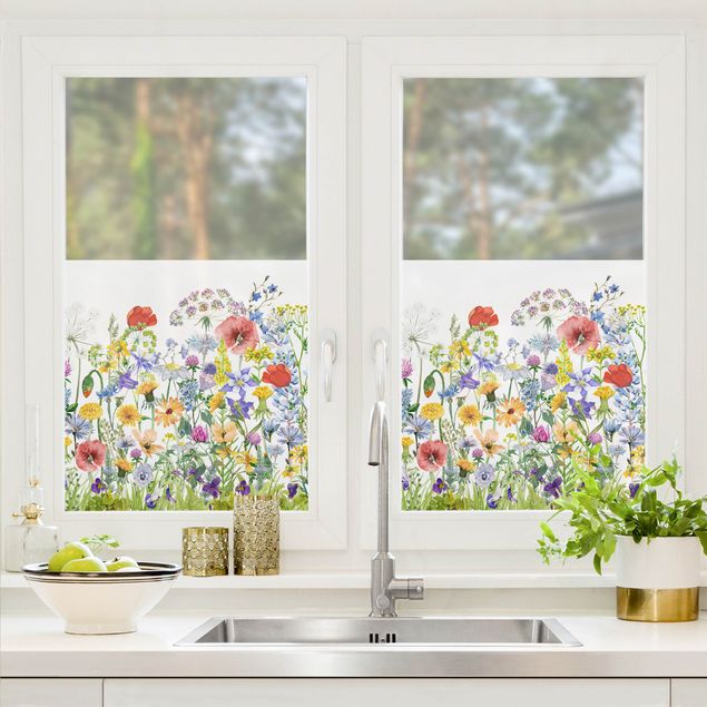 XXL Fensterbilder Aquarellierte Blumenwiese