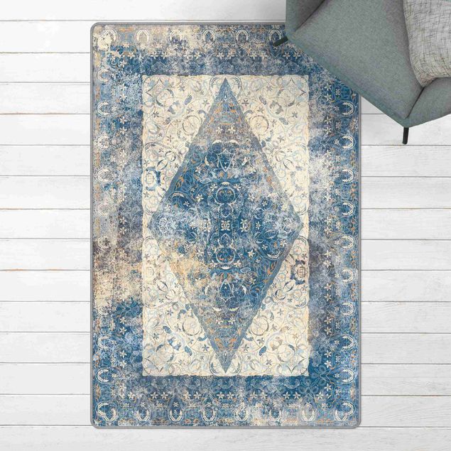 Perserteppich Arabischer Teppich in blau Vintage