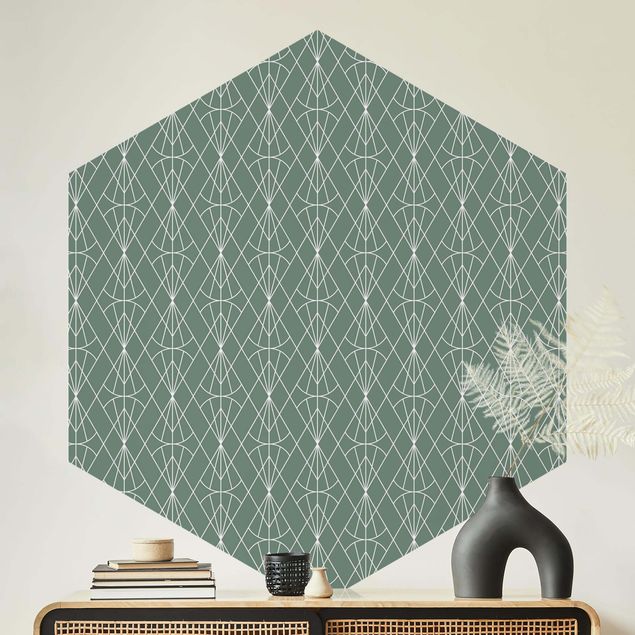 Geometrische Muster Tapete Art Deco Diamant Muster vor Grün XXL