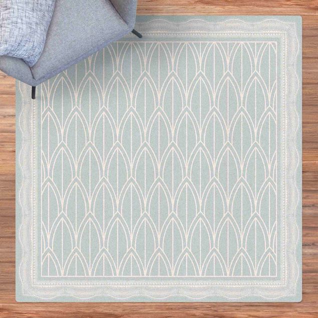 Kork-Teppich - Art Deco Federn Muster mit Bordüre - Quadrat 1:1