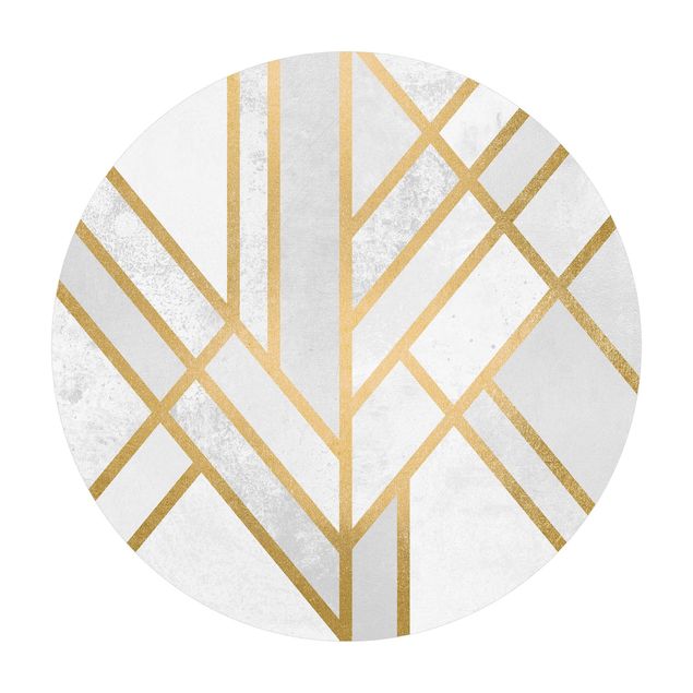 Teppich abstrakt Art Deco Geometrie Weiß Gold