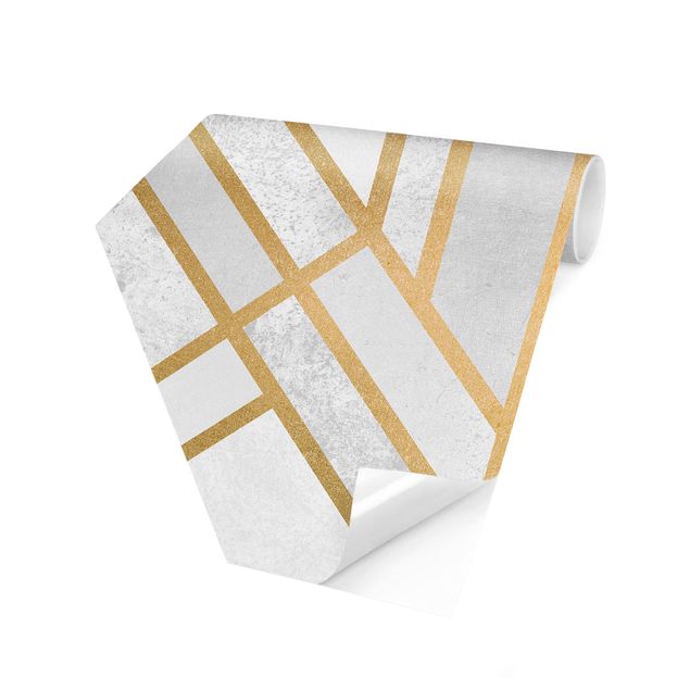 Hexagon Mustertapete selbstklebend - Art Deco Geometrie Weiß Gold