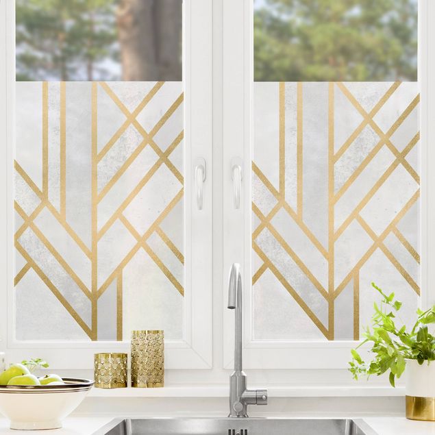 Fensterfolie Muster Art Deco Geometrie Weiß Gold