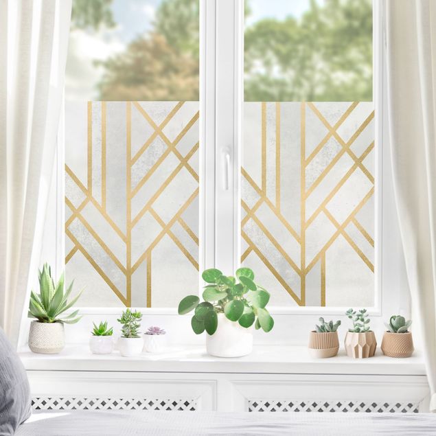Fensterfolie Farbig Art Deco Geometrie Weiß Gold