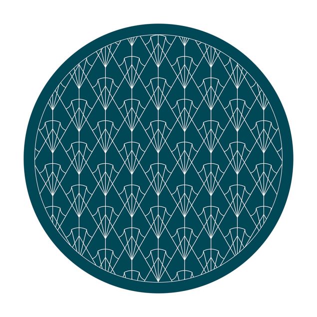 Teppich blau Art Deco Muster Pfeile mit Rahmen