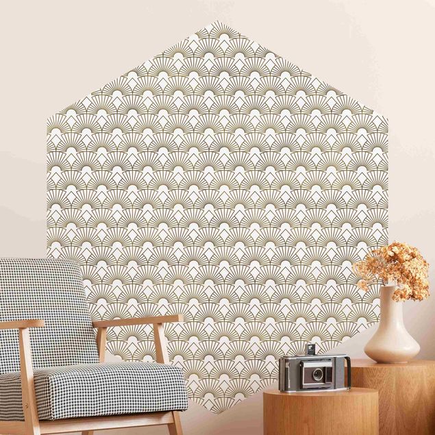 Geometrische Muster Tapete Art Deco Strahlende Bögen Linienmuster XXL
