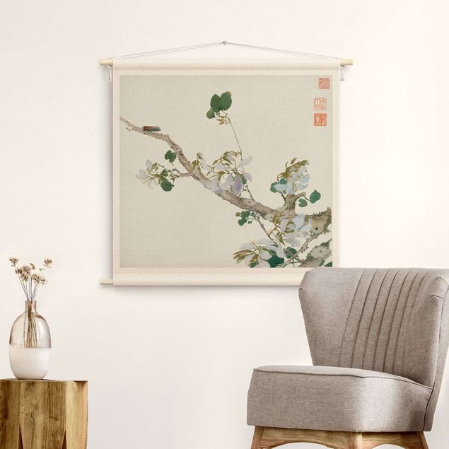 Wandbehang Asiatische Zeichnung - Ast mit Blüten