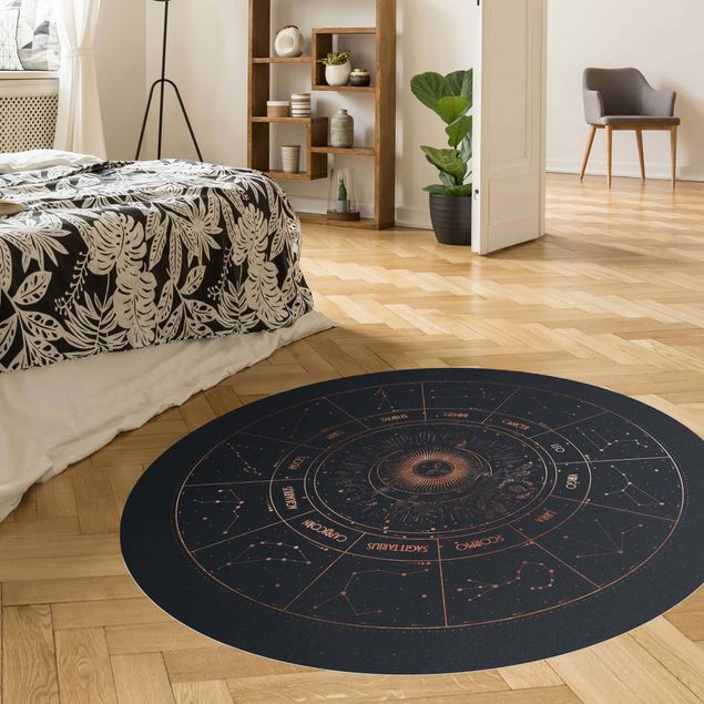Moderner Teppich Astrologie Die 12 Sternzeichen Blau Gold