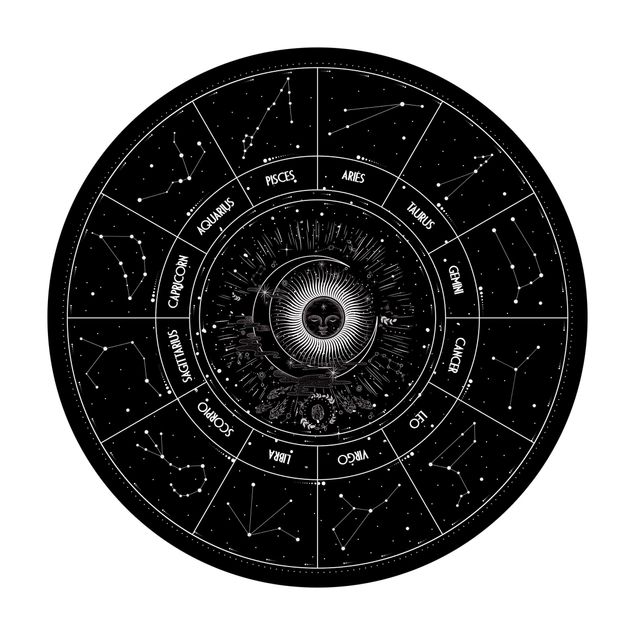 Teppiche groß Astrologie Die 12 Sternzeichen Schwarz