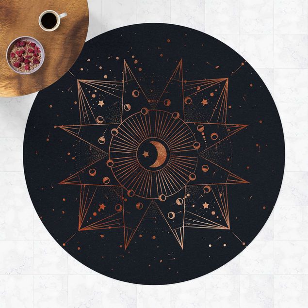 Runder Vinyl-Teppich - Astrologie Mond Magie Blau Gold