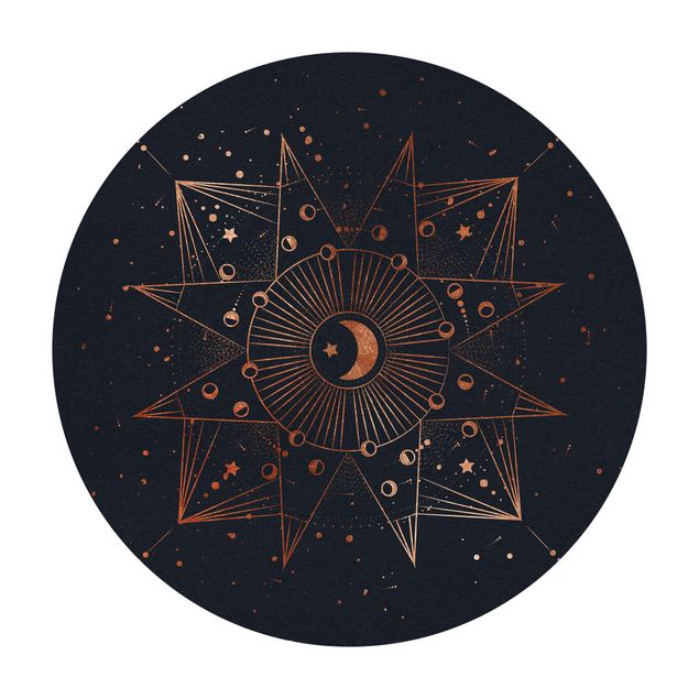 Runder Vinyl-Teppich - Astrologie Mond Magie Blau Gold