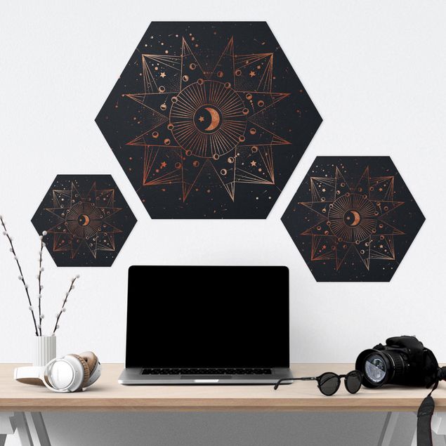 Hexagon-Forexbild - Astrologie Mond Magie Blau Gold