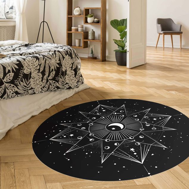 Moderner Teppich Astrologie Mond Magie Schwarz