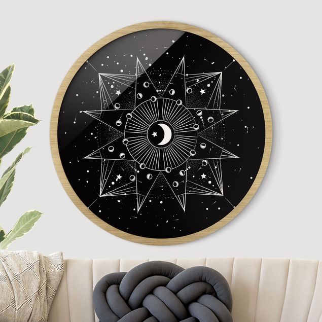 Wandbild rund Astrologie Mond Magie Schwarz