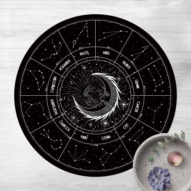 Teppiche Astrologie Mond und Sternzeichen Schwarz