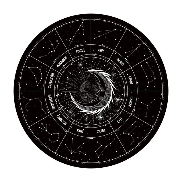 grosser Teppich Astrologie Mond und Sternzeichen Schwarz