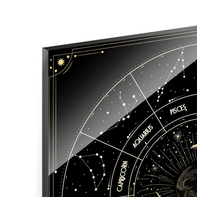 Glasbild - Astrologie Mond und Sternzeichen Schwarz - Quadrat 1:1