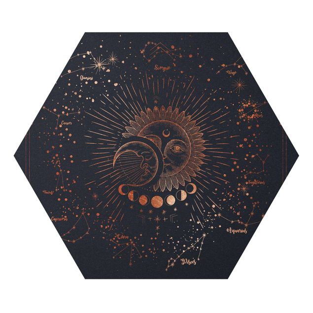 Hexagon-Forexbild - Astrologie Sonne Mond und Sterne Blau Gold