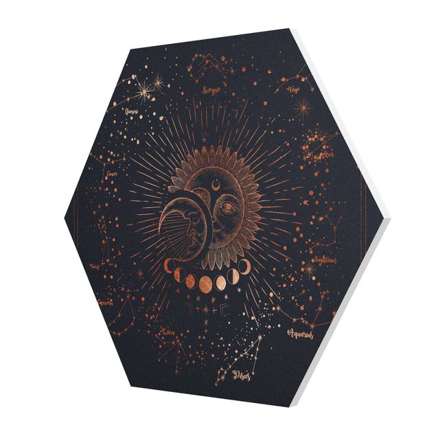 Hexagon-Forexbild - Astrologie Sonne Mond und Sterne Blau Gold