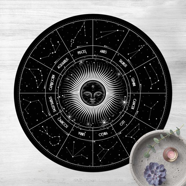 Teppiche Astrologie Sternzeichen im Sonnenkreis Schwarz
