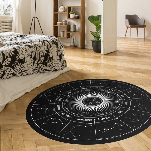 Moderne Teppiche Astrologie Sternzeichen im Sonnenkreis Schwarz