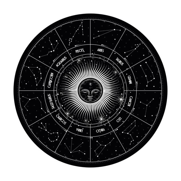 Große Teppiche Astrologie Sternzeichen im Sonnenkreis Schwarz