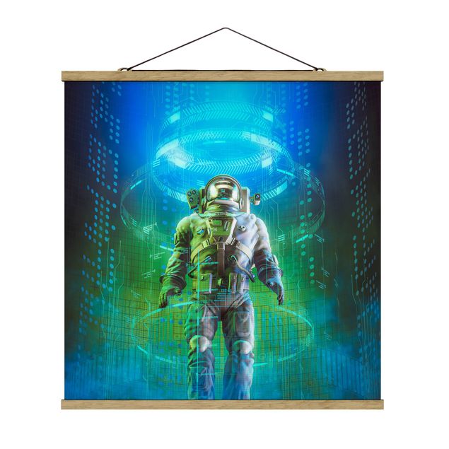 Stoffbild mit Posterleisten - Astronaut in Röhre - Quadrat 1:1