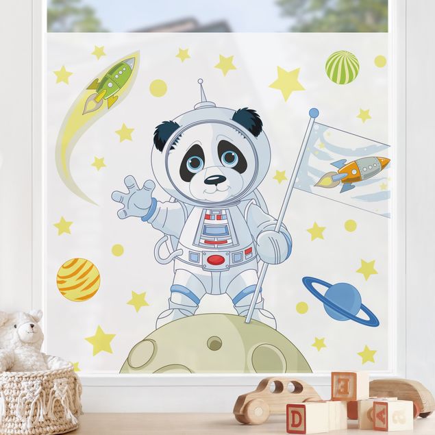 Fensterfolie Farbig Astronaut Panda im All