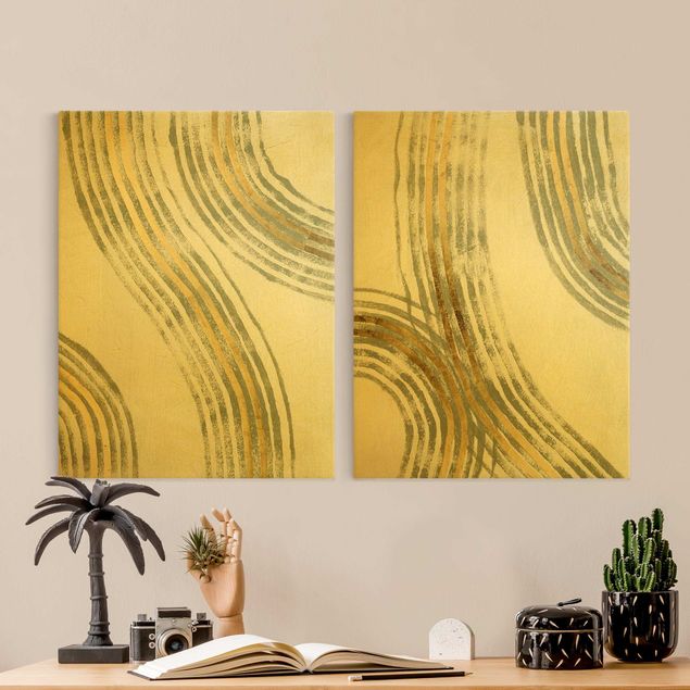 Kunstdrucke auf Leinwand Ausgehende Wellen Gold Set