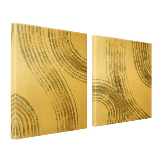 Wandbilder Ausgehende Wellen Gold Set