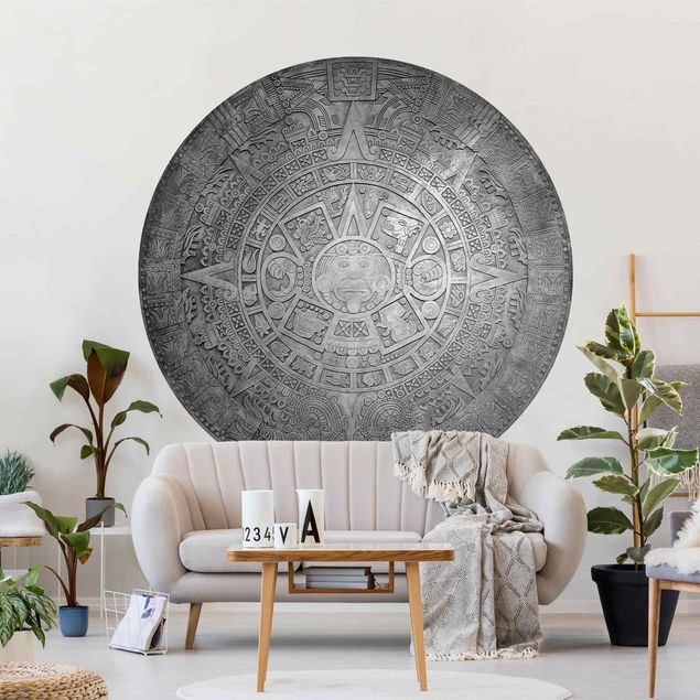 Fototapete rund Azteken Ornamentik im Kreis Schwarz-Weiß