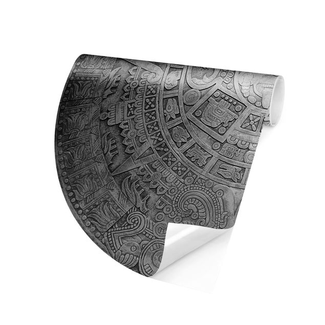 Tapete Azteken Ornamentik im Kreis Schwarz-Weiß