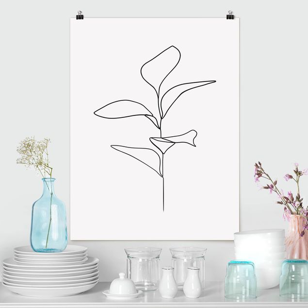 Poster Illustration Line Art Pflanze Blätter Schwarz Weiß