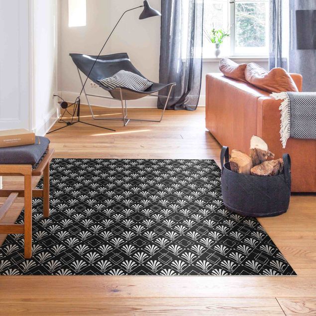 Teppiche Glitzeroptik mit Art Deco Muster auf Schwarz