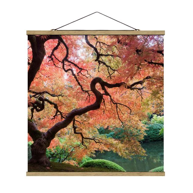 Stoffbild mit Posterleisten - Japanischer Garten - Quadrat 1:1