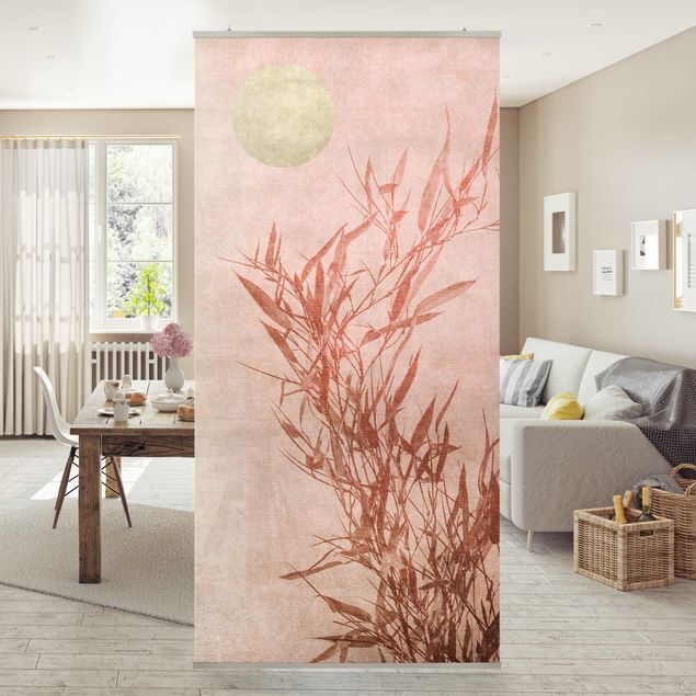 Vorhang Raumteiler Goldene Sonne mit Rosa Bambus