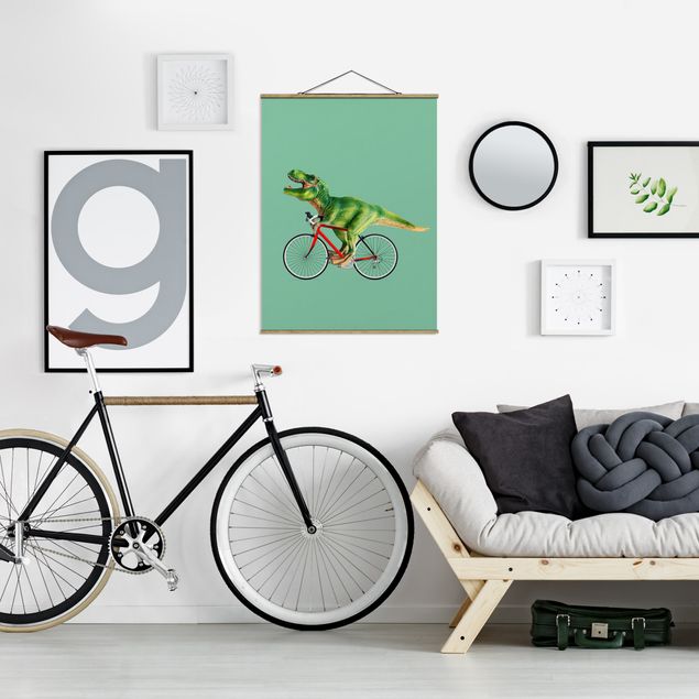 Bilder für die Wand Dinosaurier mit Fahrrad