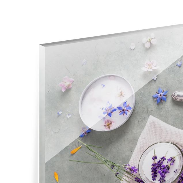 Glas Spritzschutz - Essbare Blüten mit Lavendelzucker - Querformat - 4:3