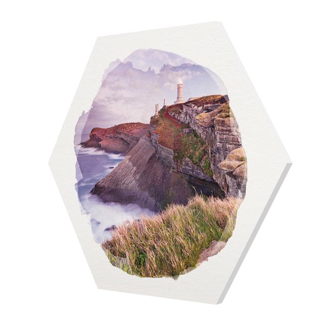 Hexagon Bild Forex - Wasserfarben - Steilküste und Leuchtturm