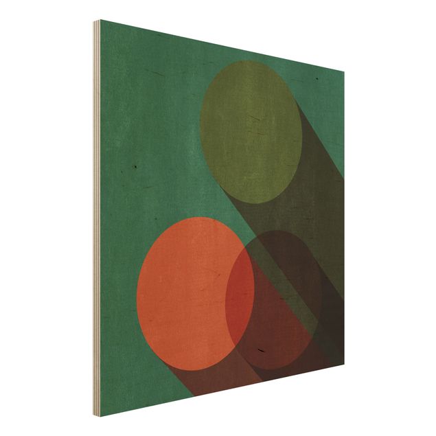 Holzbilder Vintage Abstrakte Formen - Kreise in Grün und Rot