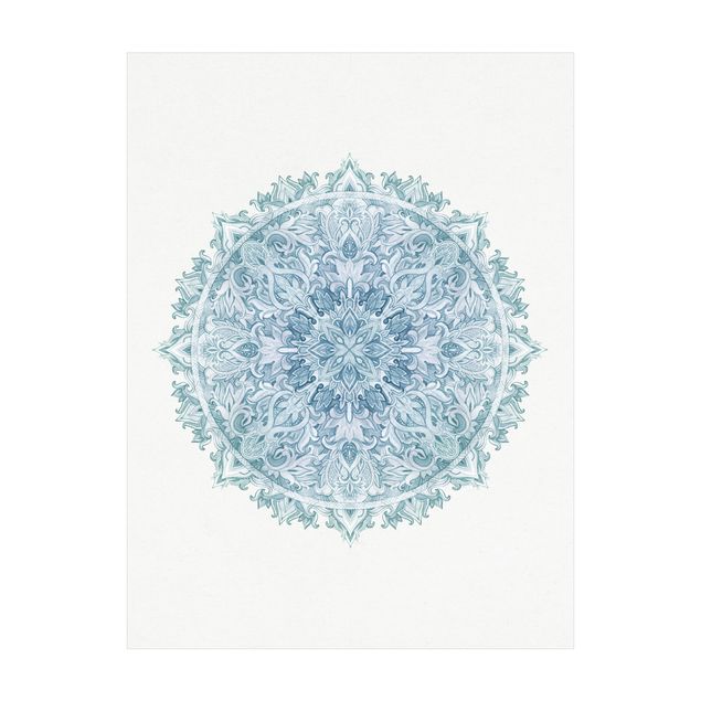 Teppich blau Mandala Aquarell Ornament handgemalt türkis