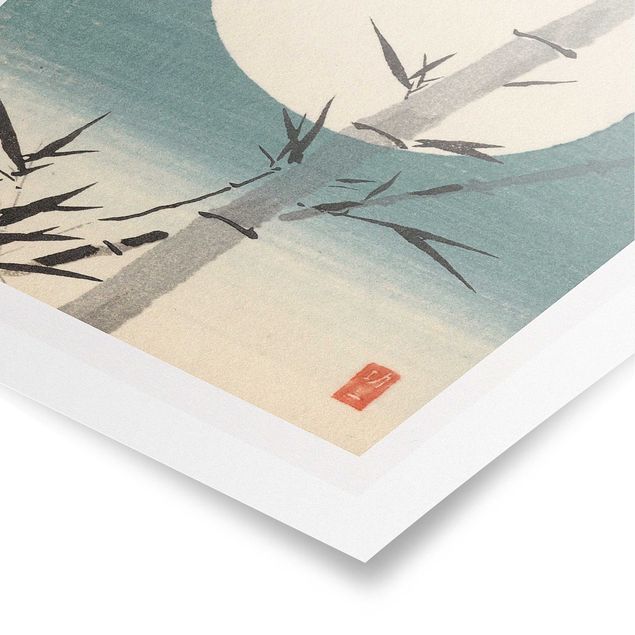 Poster Japanische Zeichnung Bambus und Mond