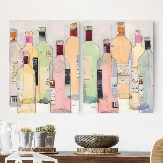 Leinwandbilder XXL Weinflaschen in Wasserfarbe Set I