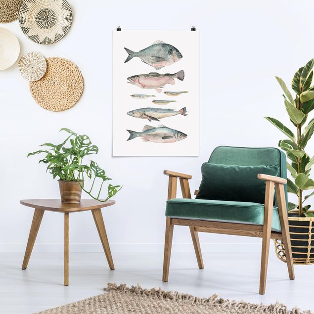 Kunstdrucke Poster Sieben Fische in Aquarell II