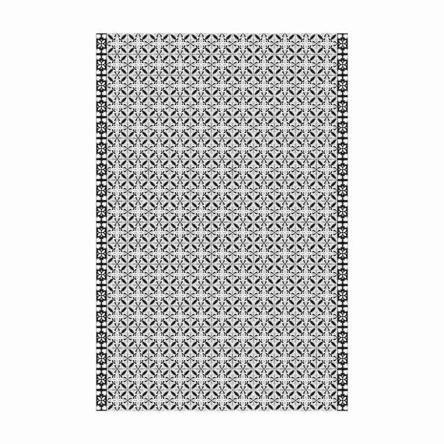 Moderner Teppich Geometrischer Fliesenmix Blüte Schwarz