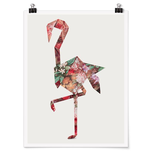 Blumen Poster Origami Flamingo