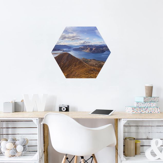 Hexagon Bild Alu-Dibond - Roys Peak in Neuseeland