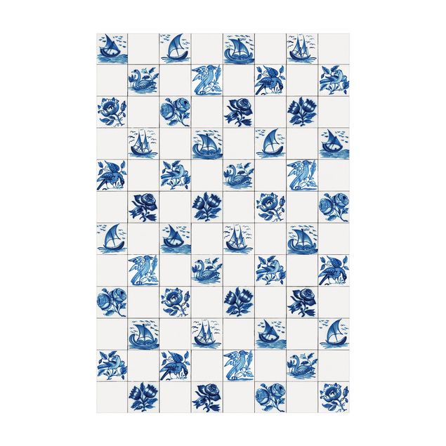 Moderne Teppiche Handgemalte Fliesen mit Blumen, Schiffen und Vögeln