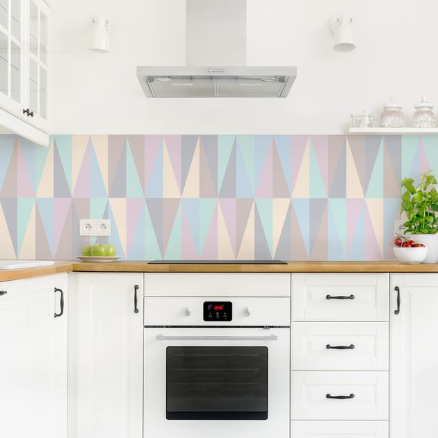 Küchenrückwand Glas Muster Dreiecke in Pastellfarben