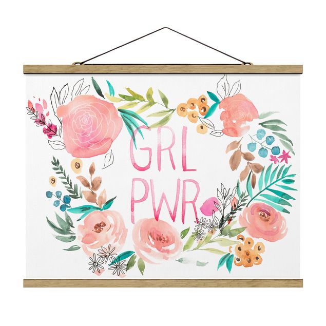 Stoffbild mit Posterleisten - Rosa Blüten - Girl Power - Querformat 4:3